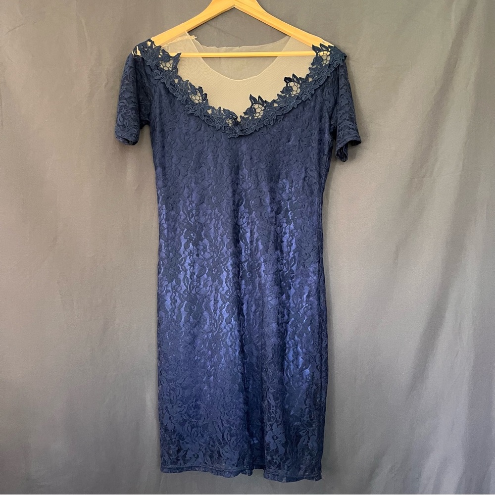 Blue Lace Cheng Xin Dress With Mesh Top